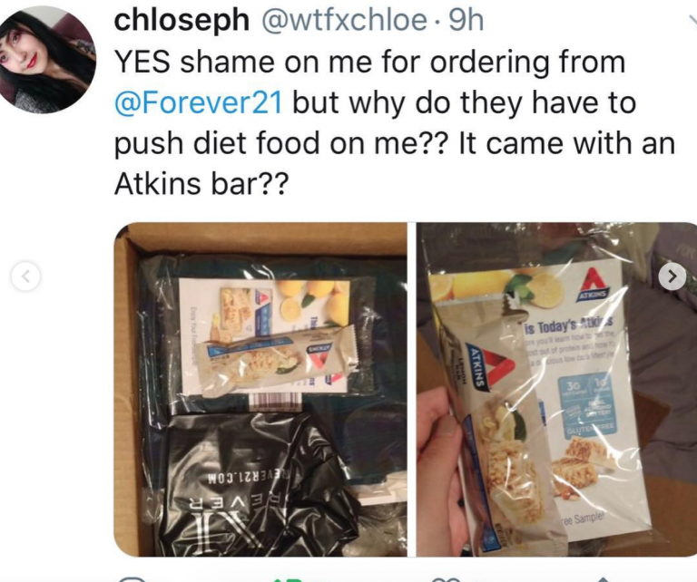 Forever 21 Sent Atkins Diet Bars To Customers And People Are MAD